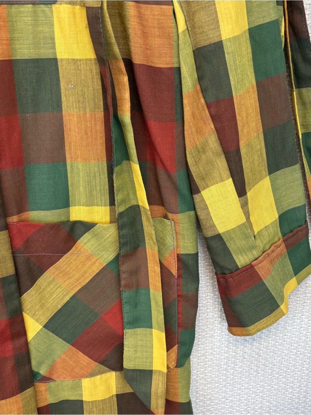 Men's Plaid Long Coat in Red, Yellow & Green - Picture 4 of 11